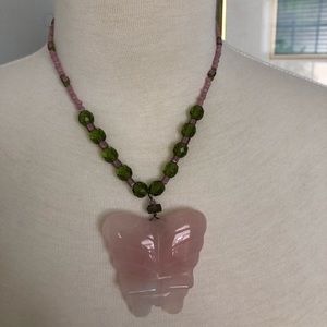 Rose quartz butterfly necklace, handmade